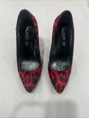 ALDO Red and Black Leopard-Print Pointed Pumps
